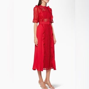Self-Portrait Lace Detail Red Midi Dress US 4
